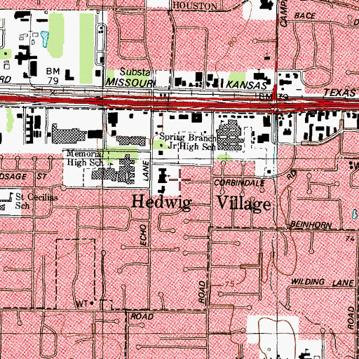 Topographic Map of City of Hedwig Village, TX