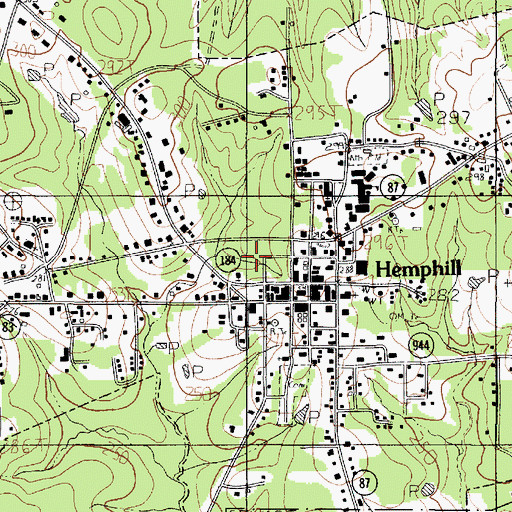 Topographic Map of City of Hemphill, TX