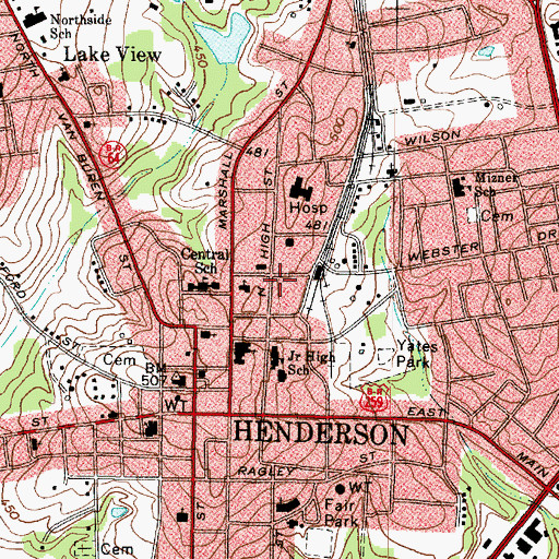 Topographic Map of City of Henderson, TX