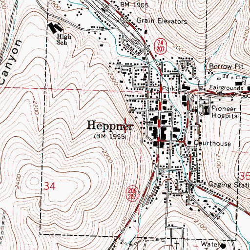 Topographic Map of City of Heppner, OR