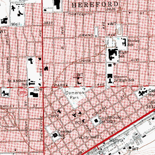 Topographic Map of City of Hereford, TX