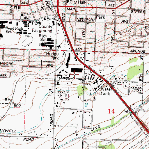 Topographic Map of City of Hermiston, OR
