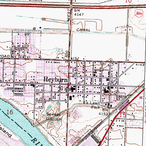 Topographic Map of City of Heyburn, ID