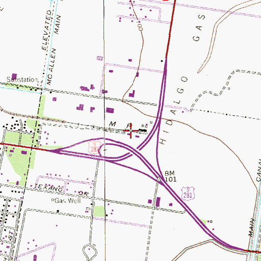 Topographic Map of City of Hidalgo, TX