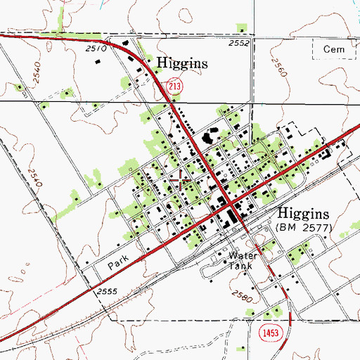 Topographic Map of City of Higgins, TX