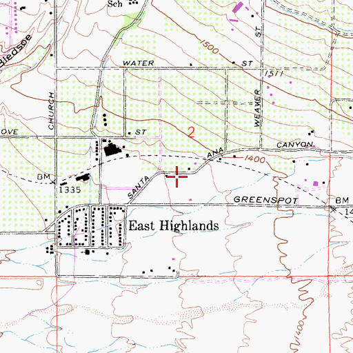 Topographic Map of City of Highland, CA