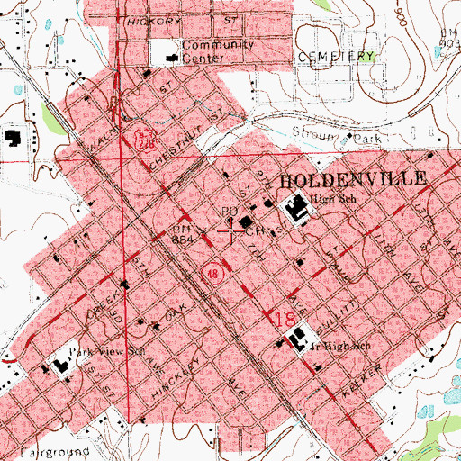 Topographic Map of City of Holdenville, OK
