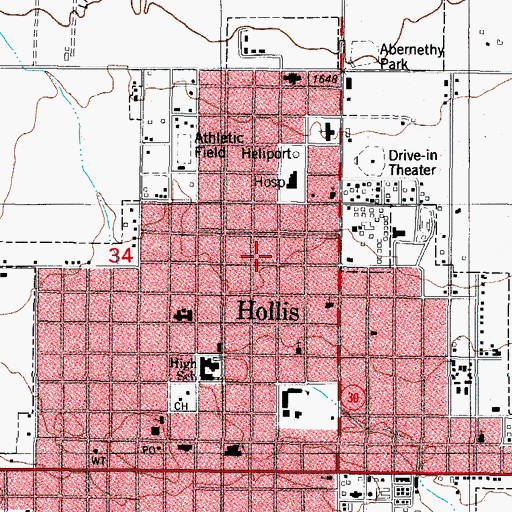 Topographic Map of City of Hollis, OK