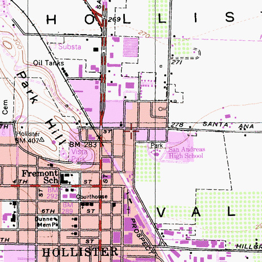 Topographic Map of City of Hollister, CA