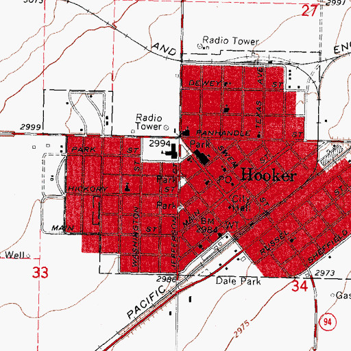 Topographic Map of City of Hooker, OK