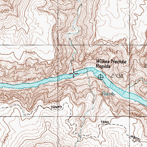 Topographic Map of Willies Necktie Rapids, AZ