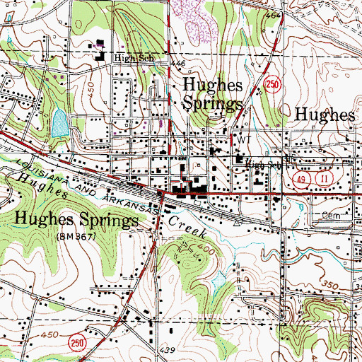 Topographic Map of City of Hughes Springs, TX