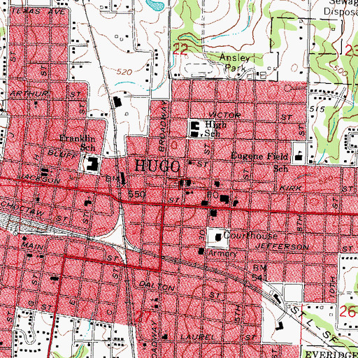 Topographic Map of City of Hugo, OK
