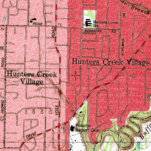 Topographic Map of City of Hunters Creek Village, TX