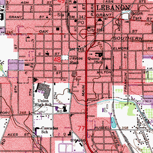 Topographic Map of City of Lebanon, OR