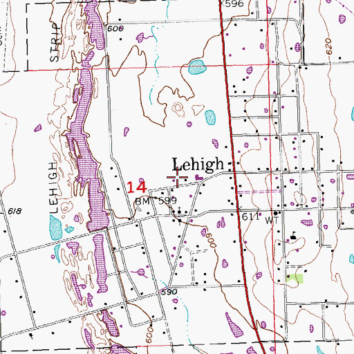 Topographic Map of City of Lehigh, OK