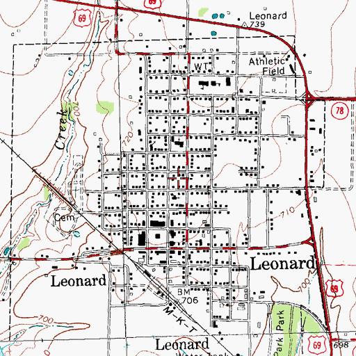 Topographic Map of City of Leonard, TX