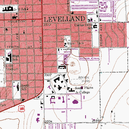 Topographic Map of City of Levelland, TX