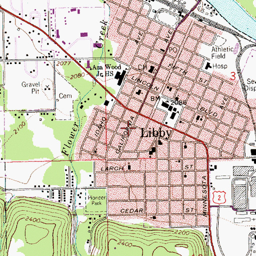 Topographic Map of City of Libby, MT