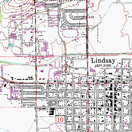 Topographic Map of City of Lindsay, OK