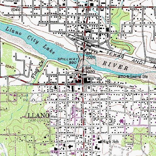 Topographic Map of City of Llano, TX