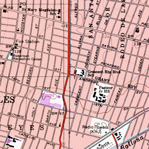 Topographic Map of Crescent Heights Boulevard Elementary School, CA
