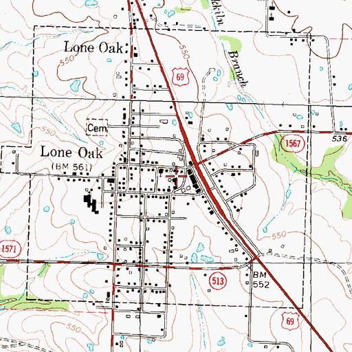 Topographic Map of City of Lone Oak, TX