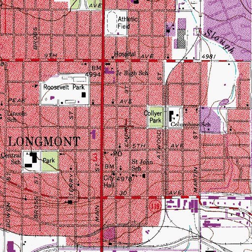 Topographic Map of City of Longmont, CO