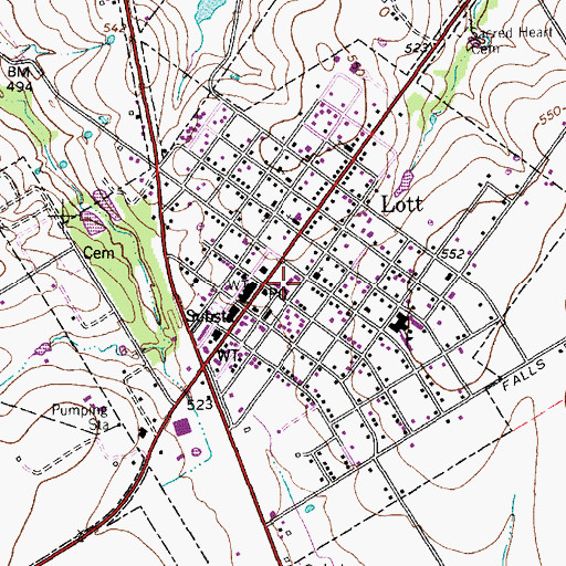 Topographic Map of City of Lott, TX