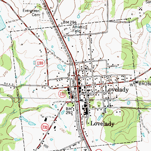 Topographic Map of City of Lovelady, TX