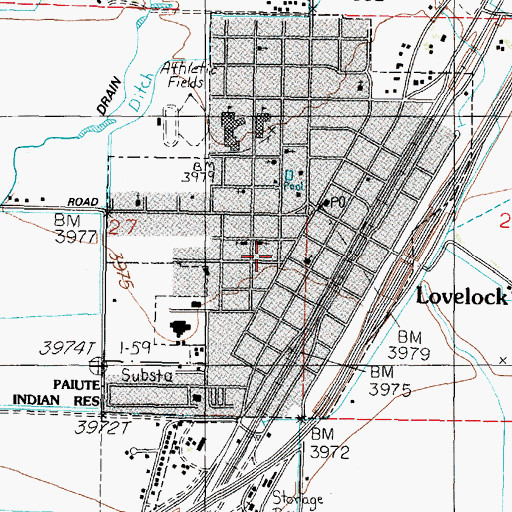 Topographic Map of City of Lovelock, NV