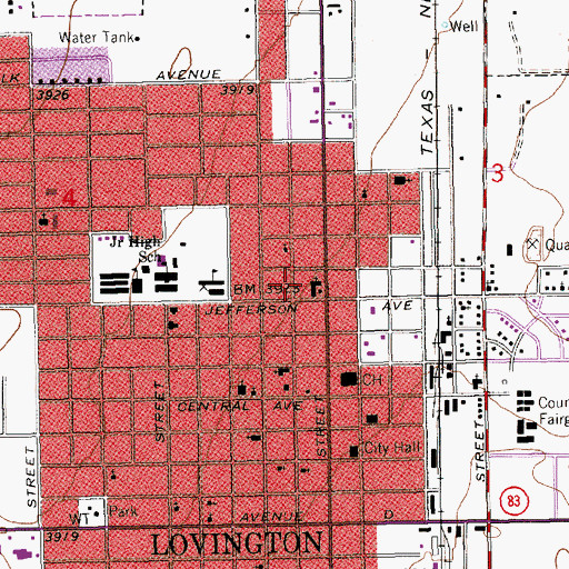 Topographic Map of City of Lovington, NM