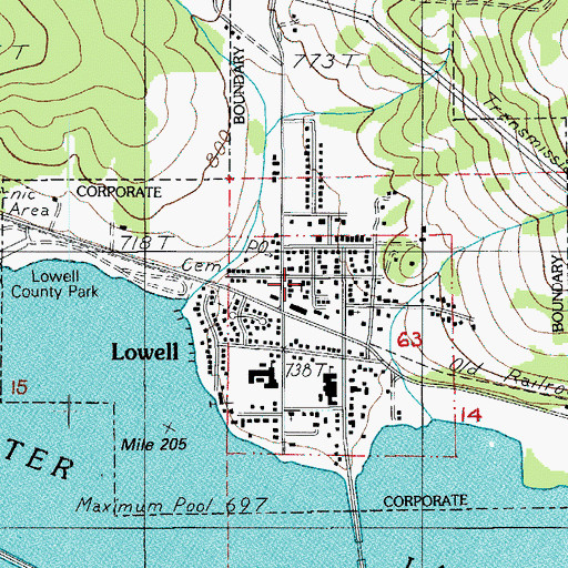 Topographic Map of City of Lowell, OR