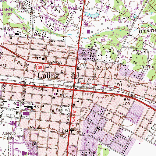 Topographic Map of City of Luling, TX