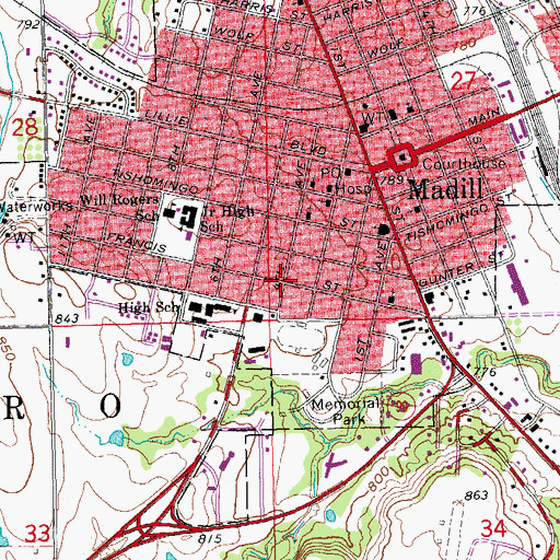 Topographic Map of City of Madill, OK