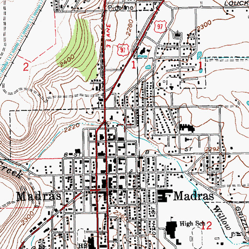 Topographic Map of City of Madras, OR