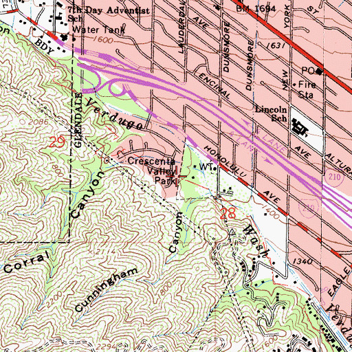 Topographic Map of Crescenta Valley Park, CA