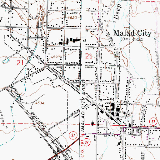 Topographic Map of City of Malad City, ID