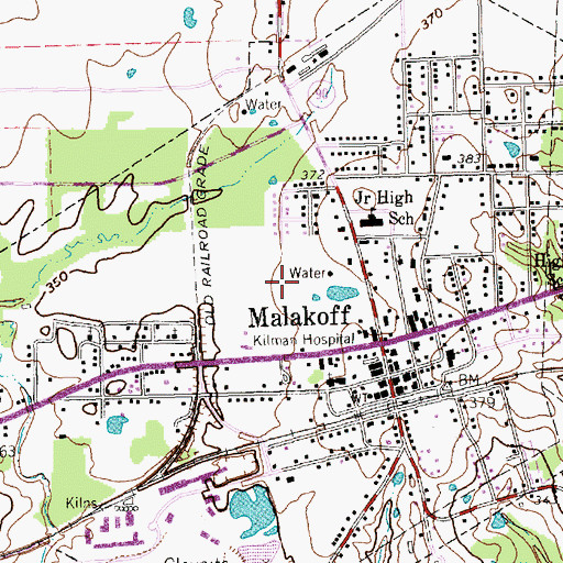 Topographic Map of City of Malakoff, TX