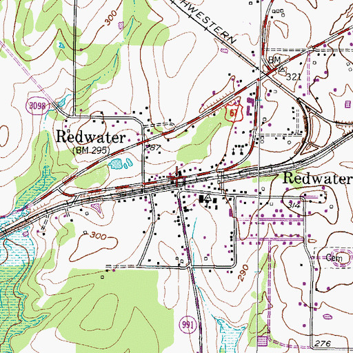Topographic Map of City of Redwater, TX