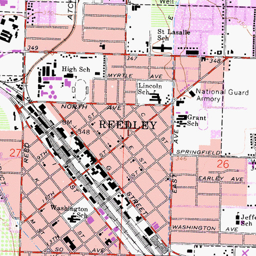 Topographic Map of City of Reedley, CA