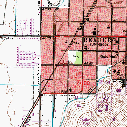Topographic Map of City of Rexburg, ID