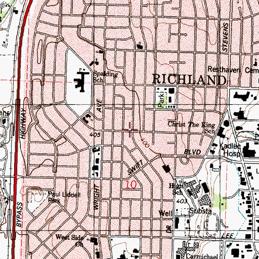 Topographic Map of City of Richland, WA
