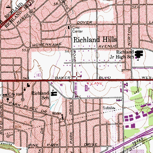 Topographic Map of City of Richland Hills, TX