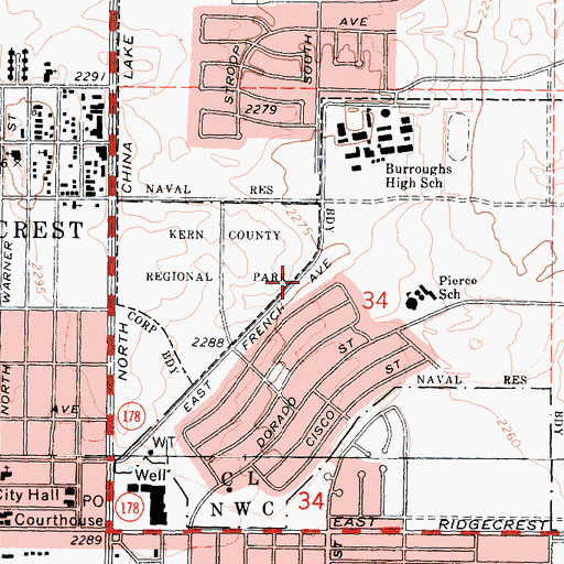 Topographic Map of City of Ridgecrest, CA