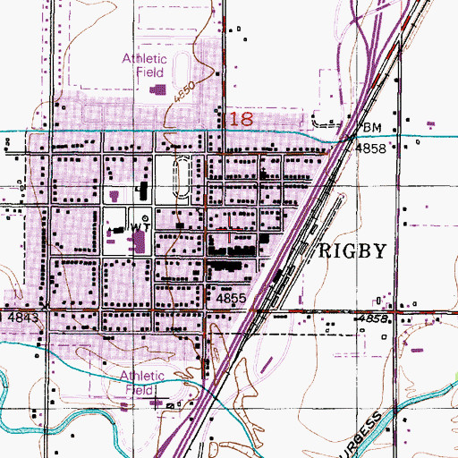 Topographic Map of City of Rigby, ID