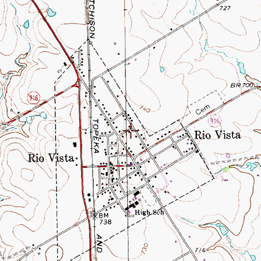 Topographic Map of City of Rio Vista, TX