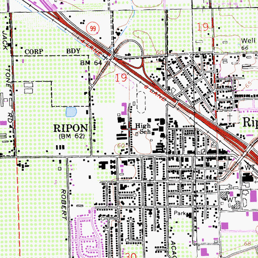 Topographic Map of City of Ripon, CA