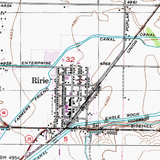 Topographic Map of City of Ririe, ID