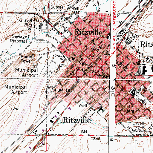 Topographic Map of City of Ritzville, WA